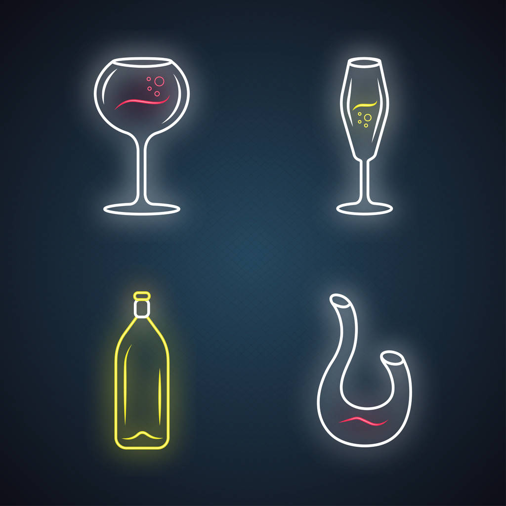 Şarap servisi neon simgeleri vektör illüstrasyonu  - Vektör, Görsel