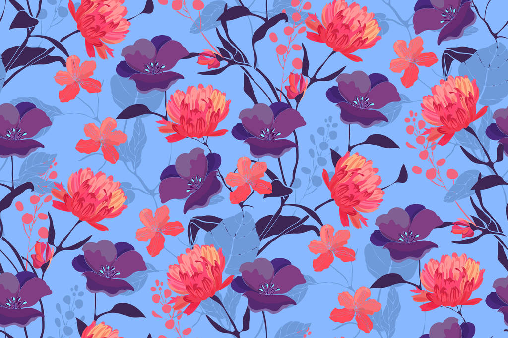 Τέχνη floral διάνυσμα απρόσκοπτη μοτίβο με λουλούδια. - Διάνυσμα, εικόνα