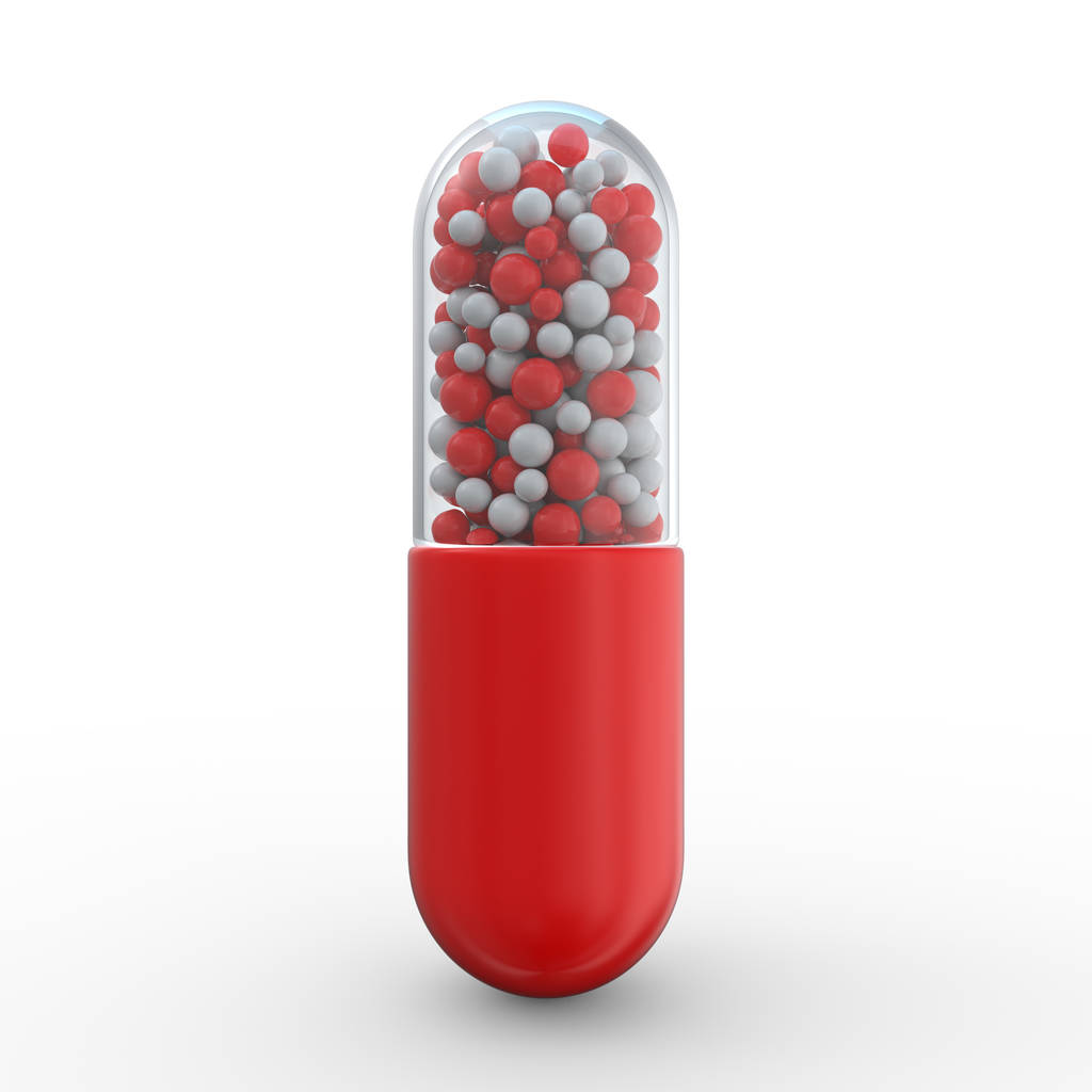 Muitas pílulas coloridas isoladas em branco. 3D
 - Foto, Imagem