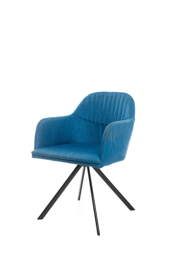 Удобное кресло с синей тканью, изолированной на белом
 - Фото, изображение