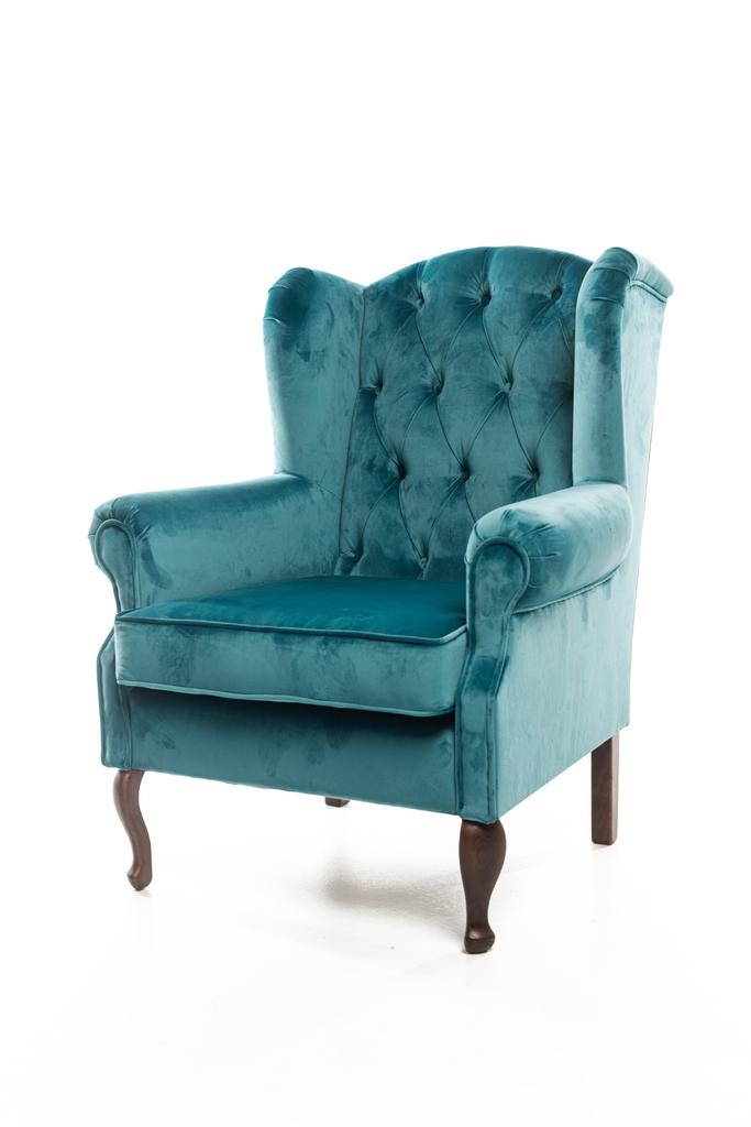 Turquoise armchair with velvet fabric isolated on white - Photo, Image