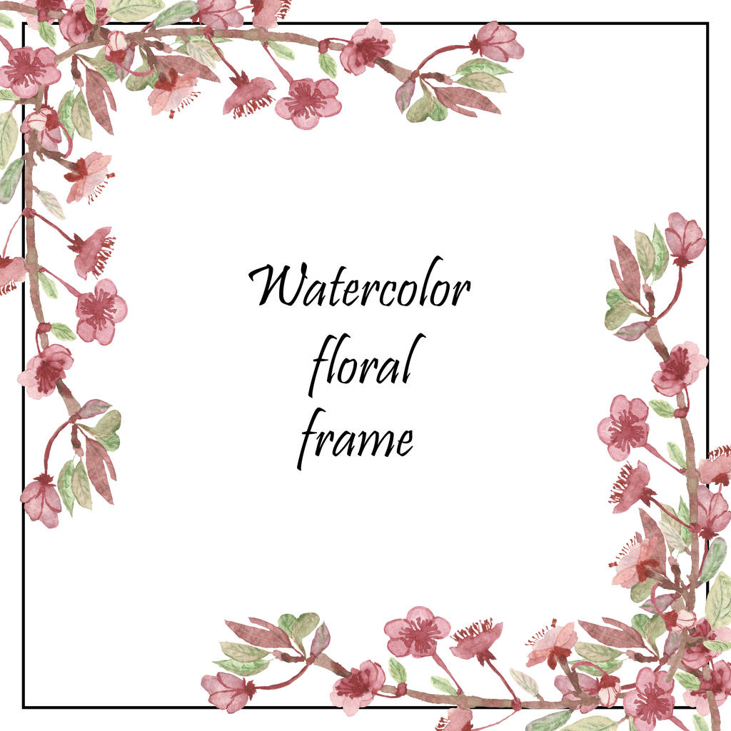 Акварель рука пофарбована в природу квіткова квадратна рамка з рожевим яблуком квіти композиція букет на білому тлі для запрошень і вітальної листівки з місцем для тексту
 - Фото, зображення