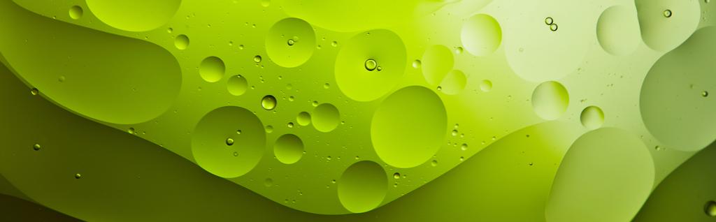混合水と油からの美しい緑の抽象的な背景のパノラマショット - 写真・画像