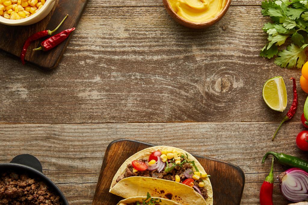 Top View Of Delicious Tacos With Ingredients Free Stock Photo and Image