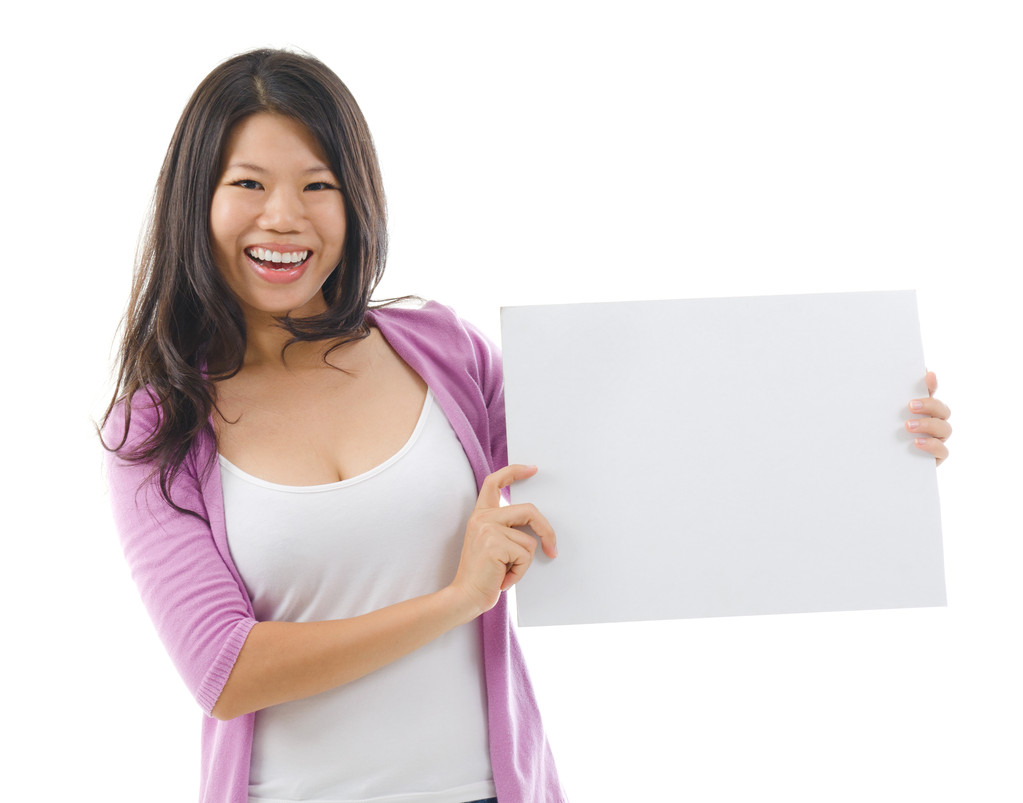 Asian woman showing a blank card board - Photo, Image