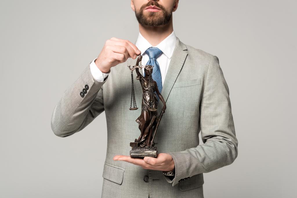 частковий вигляд адвоката, який тримає їх статую ізольовано на сірому
 - Фото, зображення
