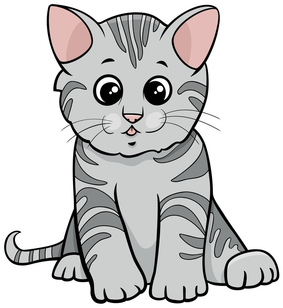 gris tabby gatito dibujos animados animal carácter
 - Vector, Imagen