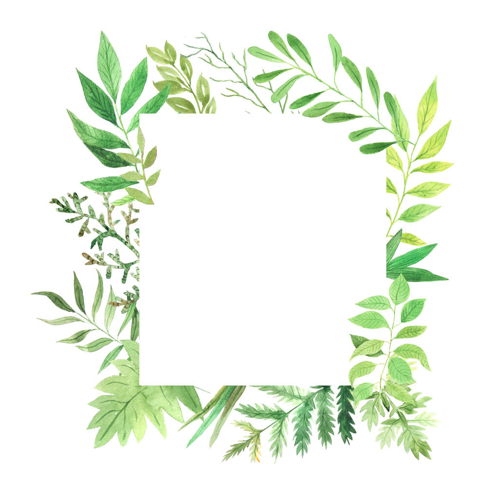 Akvarell geometrikus keret zöld levelekkel - Fotó, kép