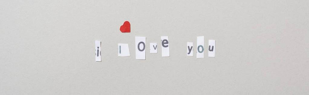 Top view of i love you lettering isolated on grey, panoramic shot - Photo, Image