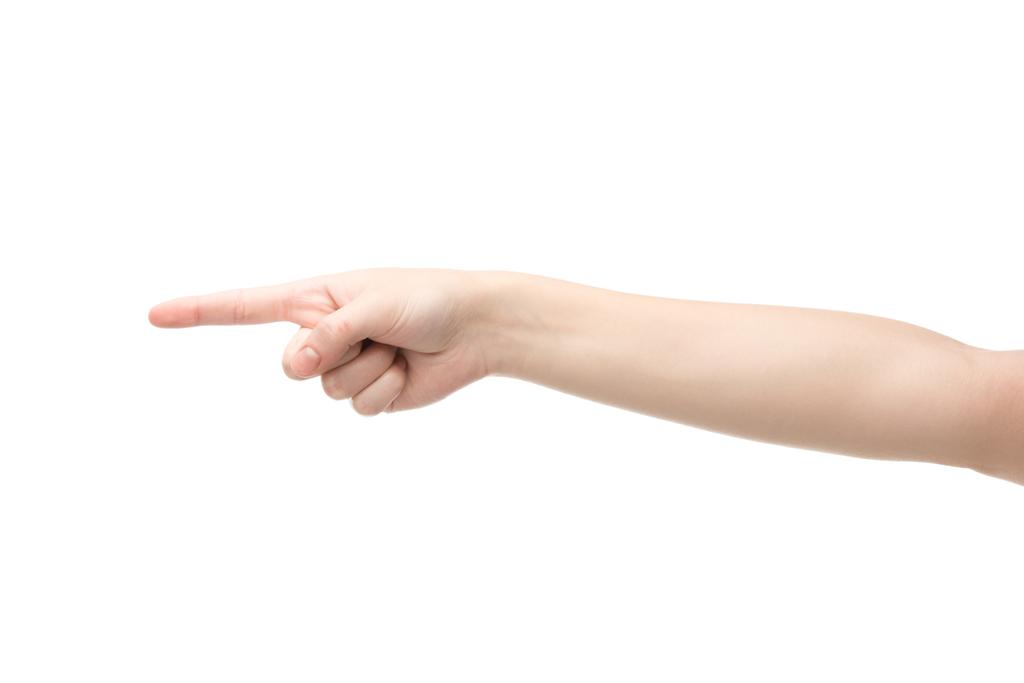 vue recadrée de la femme pointant avec le doigt isolé sur blanc
  - Photo, image