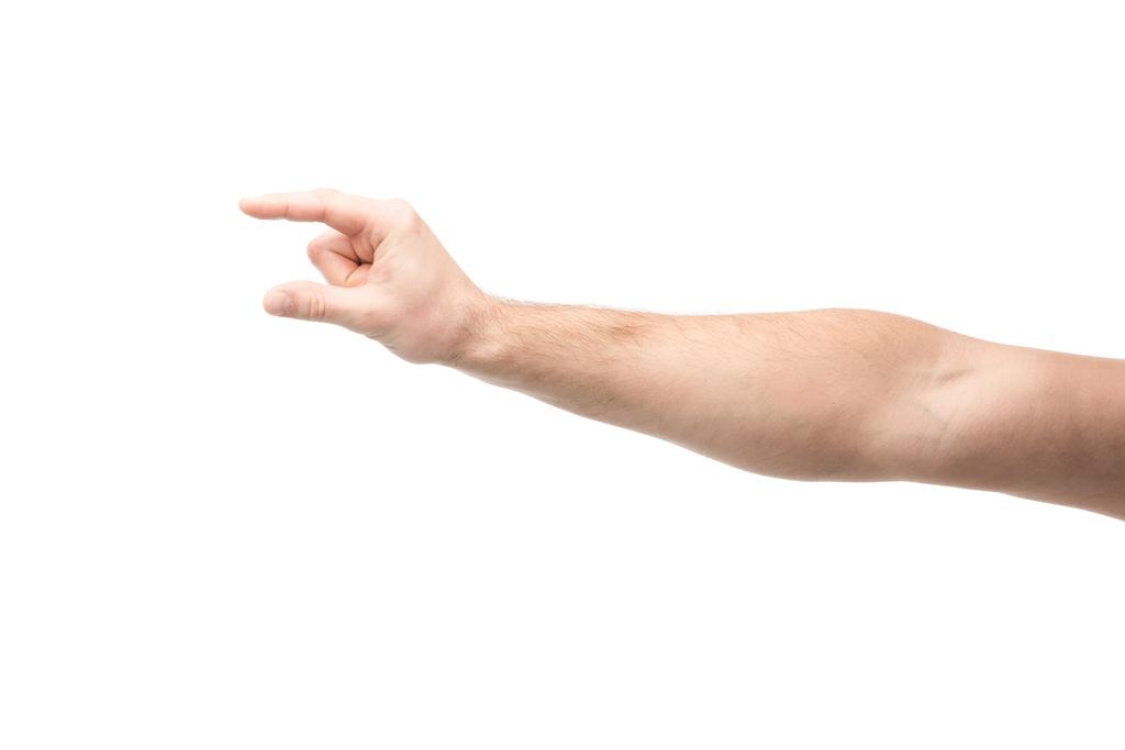bijgesneden beeld van de mens met houvast gebaar geïsoleerd op wit - Foto, afbeelding