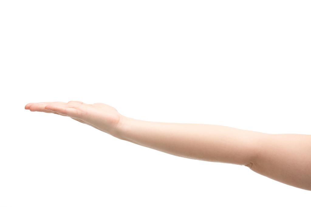 vista ritagliata della donna che punta con mano isolata su bianco
 - Foto, immagini