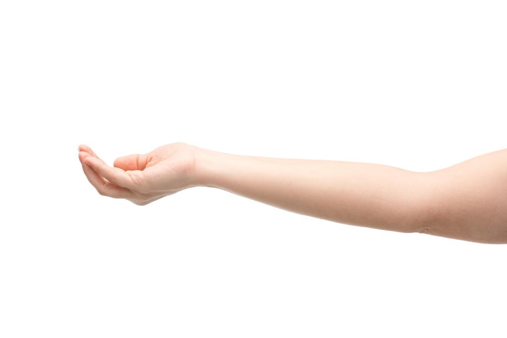vista recortada de la mujer señalando con la mano aislada en blanco
 - Foto, Imagen