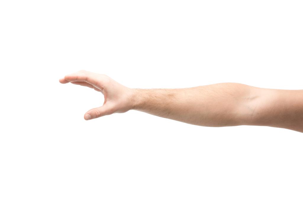 καλλιεργημένη άποψη του ανθρώπου που δείχνει λαβή χειρονομία απομονώνονται σε λευκό - Φωτογραφία, εικόνα