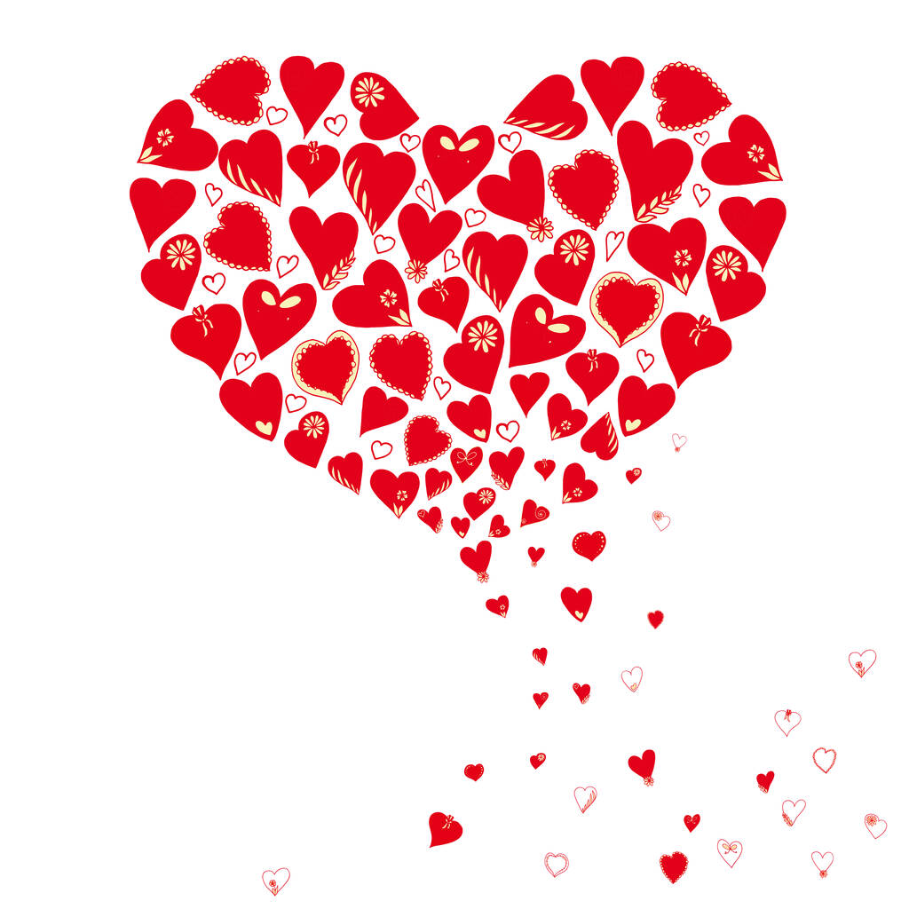 Red heart shape with many little doodle hearts. - Vector, Image