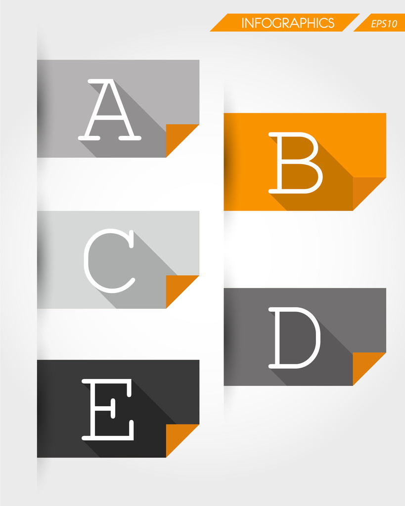 πορτοκαλί επίπεδη χαρτί αυτοκόλλητα με γράμματα - Διάνυσμα, εικόνα