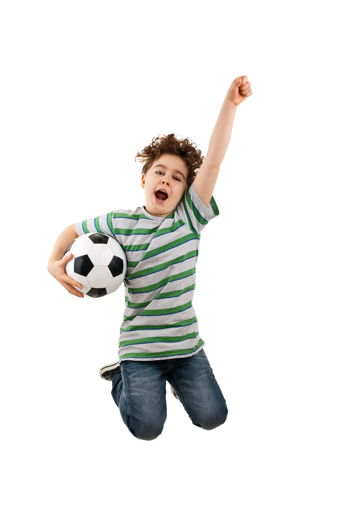 Çocuk Fotball topu ile atlama - Fotoğraf, Görsel