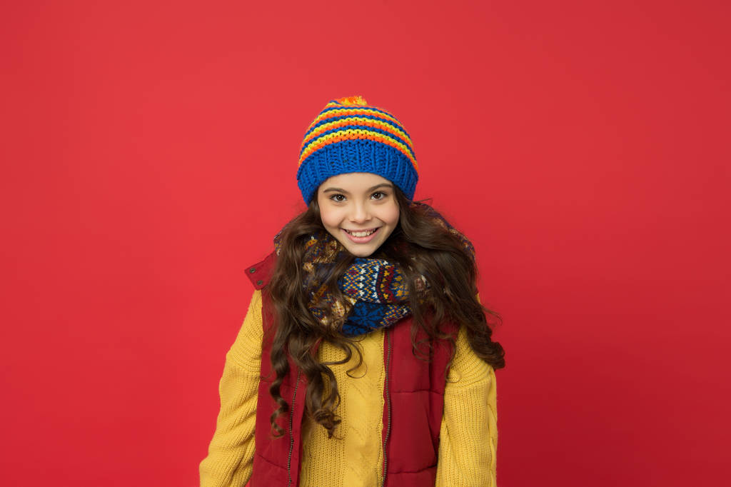 Welcome winter in style. Happy child in winter style. Little girl with cute look. Style and fashion. Fashion trends for cold weather. Elegant style for comfortable feel - Photo, Image