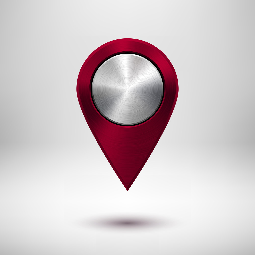 Technology Map Pointer Button with Maroon Metal Texture - Vector, Image