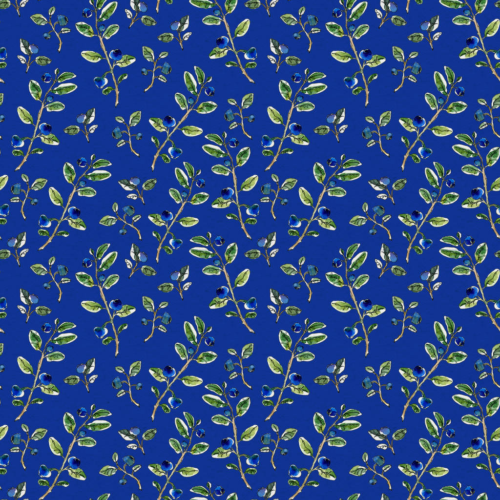Naadloos patroon met de hand getekend grafische aquarel schimmige bosbessen twijgen met bladeren en bessen op een klassieke blauwe achtergrond. - Foto, afbeelding