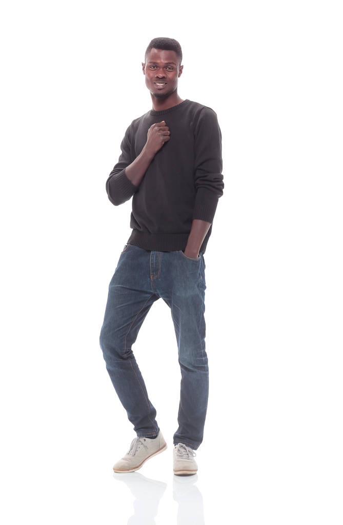 schöner moderner Kerl in Jeans. isoliert auf weiß - Foto, Bild