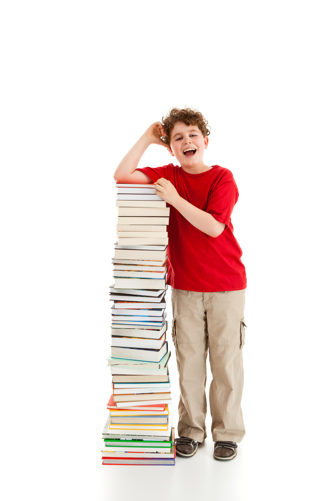 Student stojící na hromadu knih - Fotografie, Obrázek