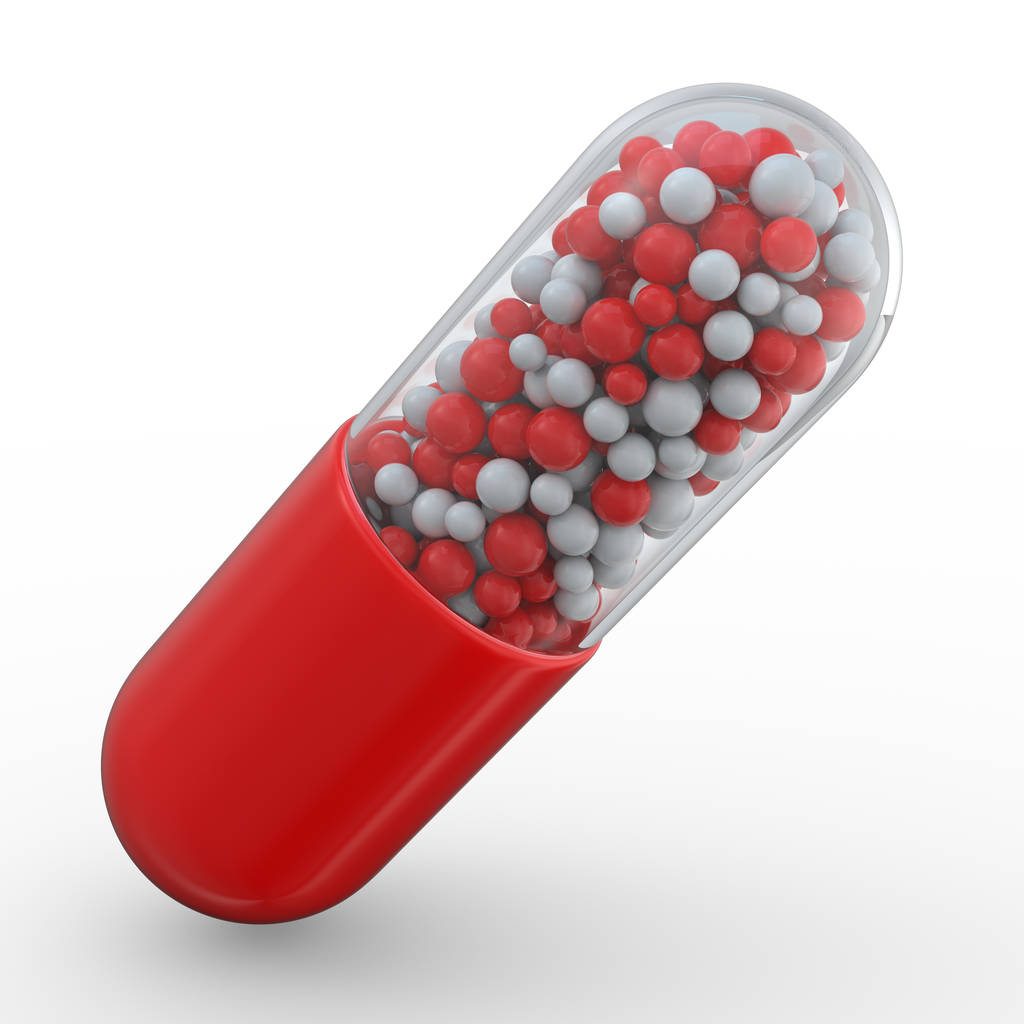 Mnoho barevných pilulek izolovaných na bílém. 3D - Fotografie, Obrázek