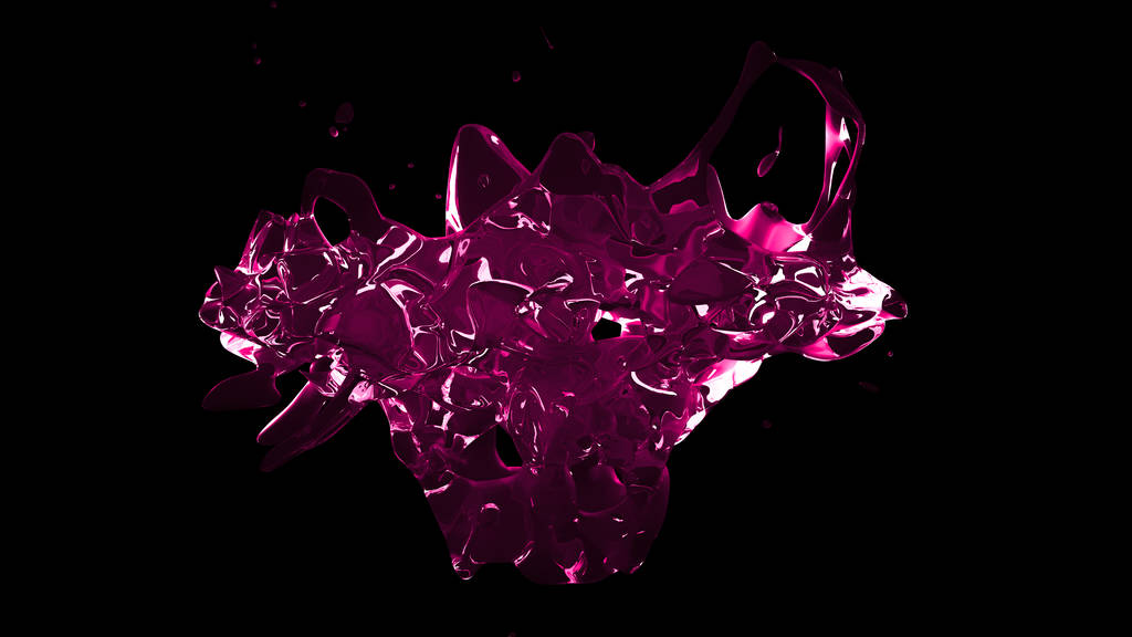 Salpicadura rosada translúcida aislada de agua sobre un fondo negro
 - Foto, Imagen
