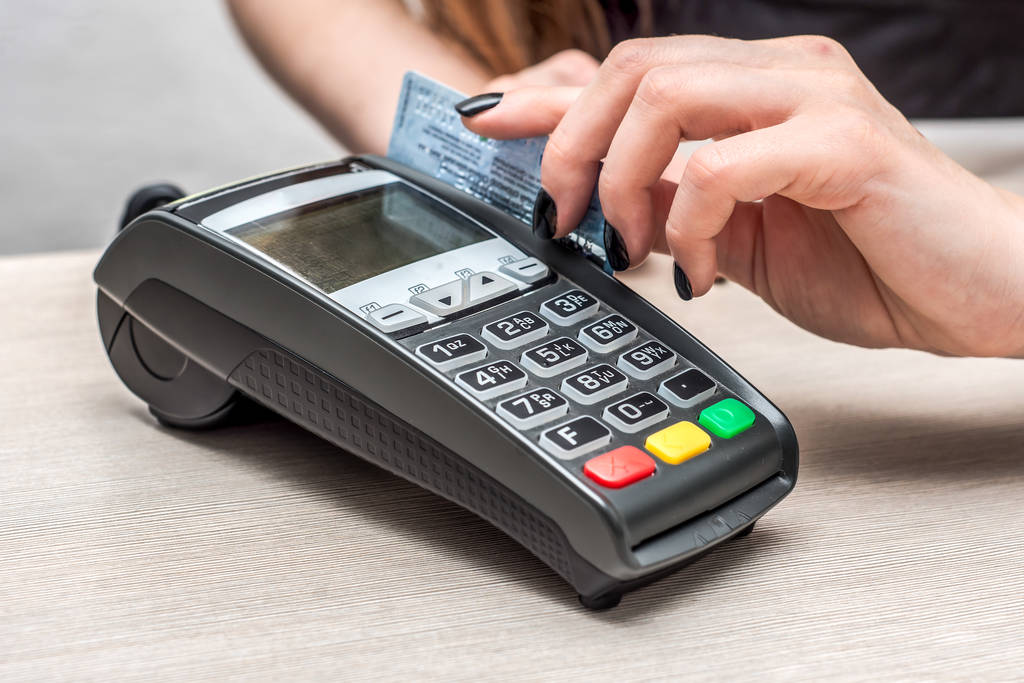Credit or debit card password payment. Customer hand is entering - Photo, Image