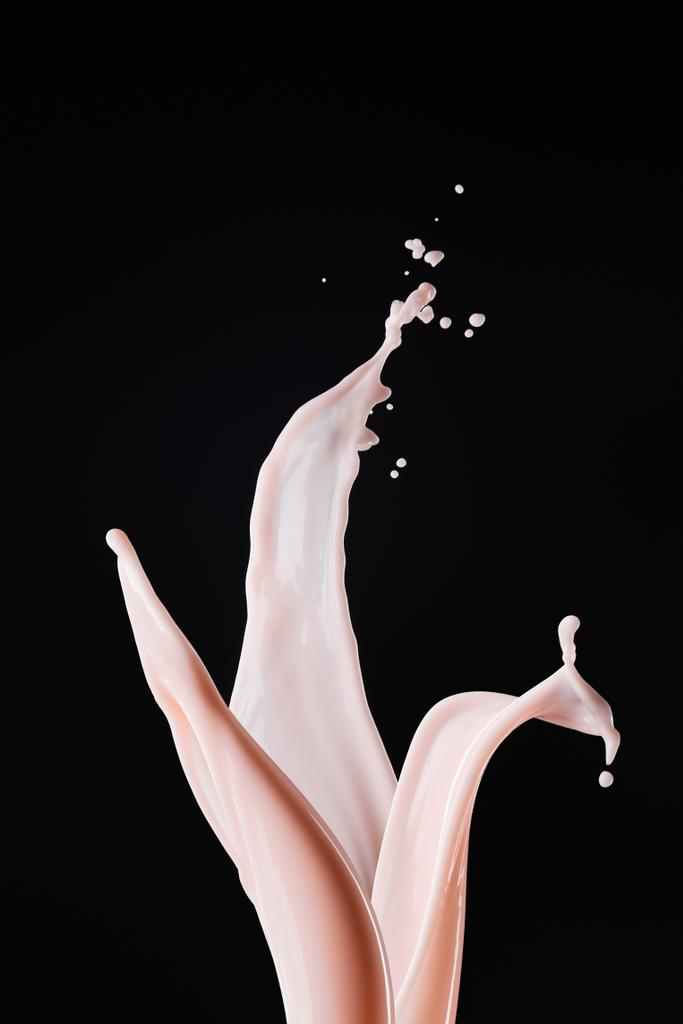fresh pink milk splashes isolated on black - Photo, Image