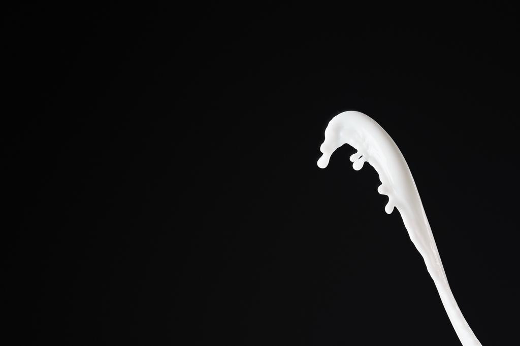 黒で隔離された滴と新鮮な白いミルクスプラッシュ - 写真・画像