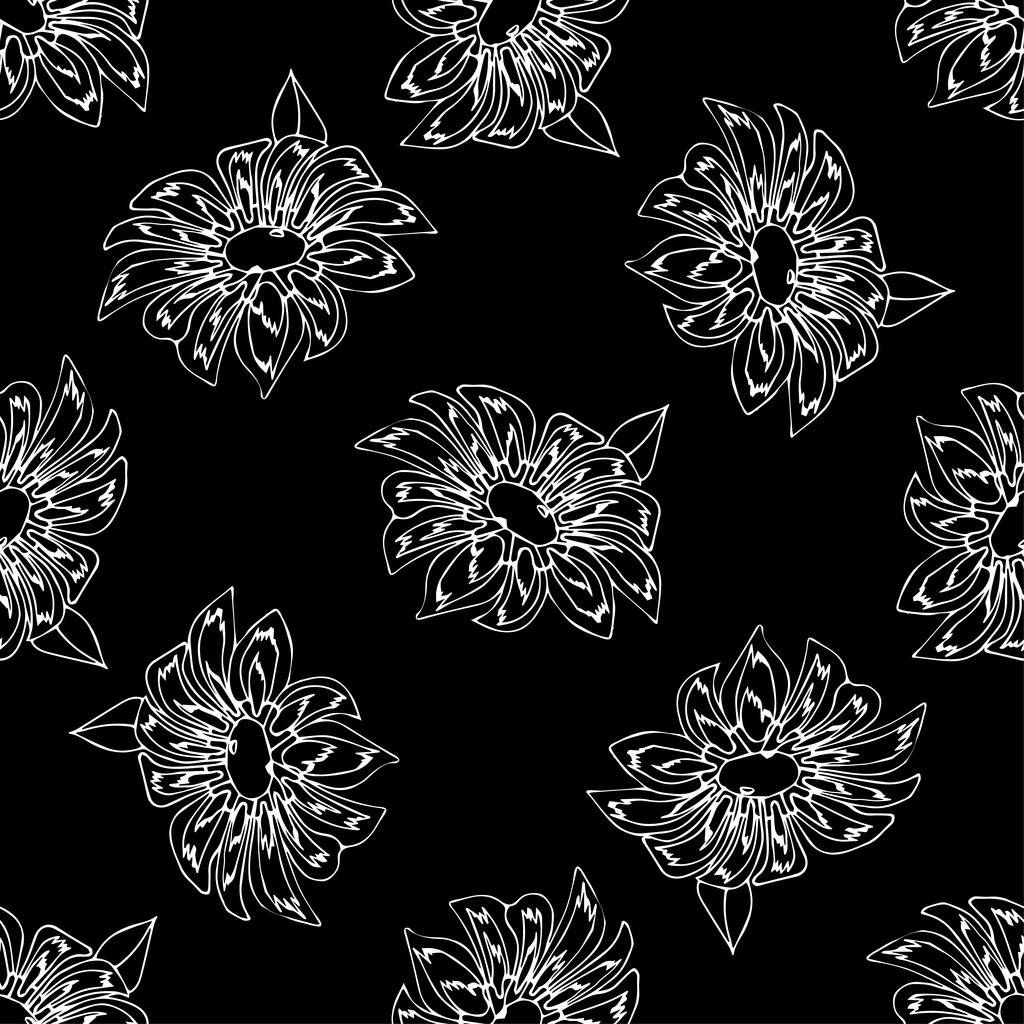 Seamless pattern with beautiful hand drawn gazania flowers. Vector doodle isolated on white background. - Vector, Image