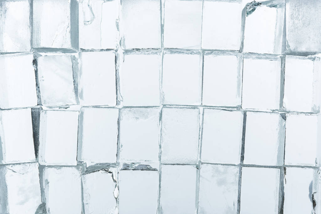 top view of transparent clear square ice cubes on mirror - 写真・画像