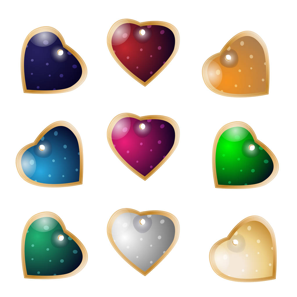 Set di nove ciondoli cuore. Colorato regalo di San Valentino
 - Vettoriali, immagini