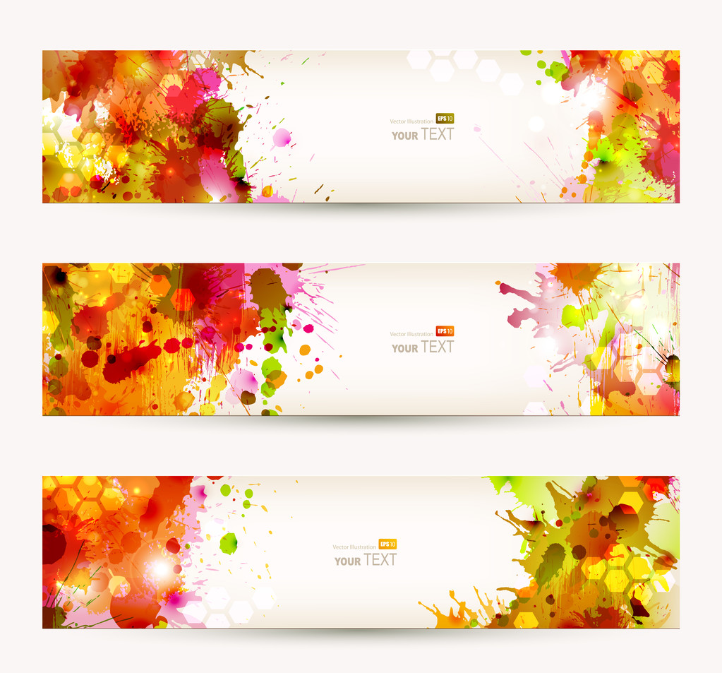 Conjunto de três cabeçalhos. Abstrato artístico Fundos de cores de outono
 - Vetor, Imagem