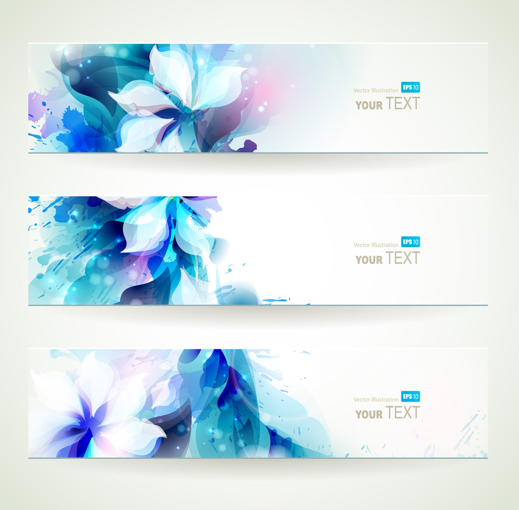 Set of four headers. Abstract blue artistic Backgrounds - Vector, Image