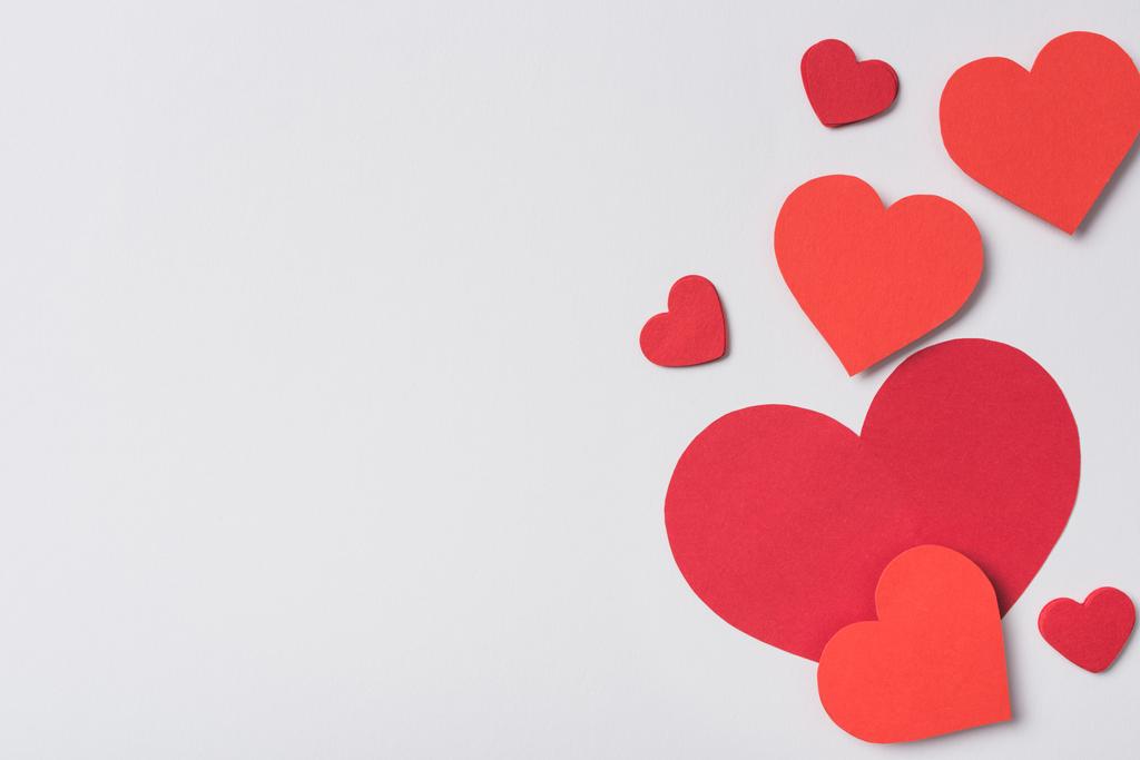 top view of red hearts on white background - Photo, Image