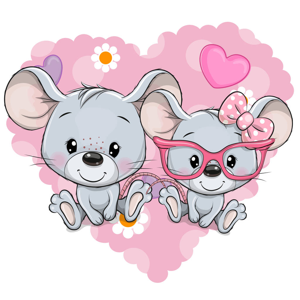 Cartoon Mouses em um fundo do coração
 - Vetor, Imagem