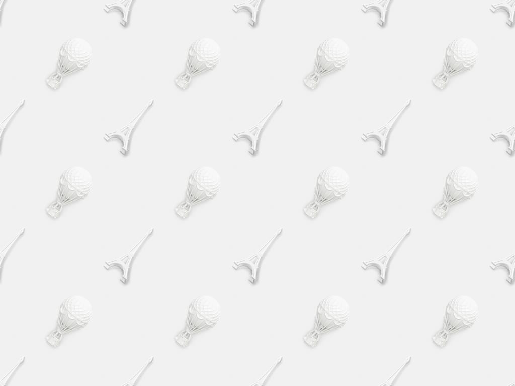 Eyfel kulesi heykelcikleri ve hava balonları heykelcikleri beyaz üzerine izole edilmiş.  - Fotoğraf, Görsel