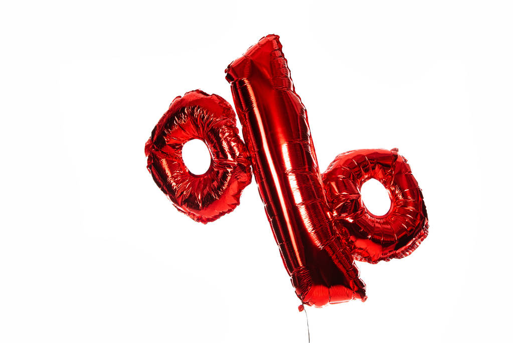 percent sign red balloon isolated on white - Photo, Image