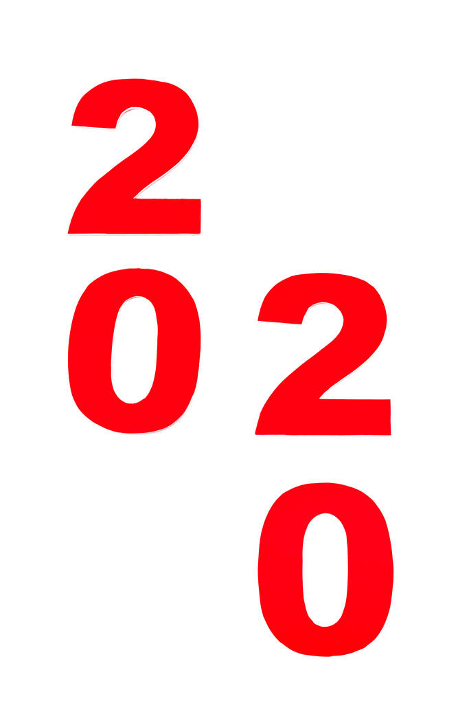 pohled shora na červené číslo 2020 izolované na bílé - Fotografie, Obrázek