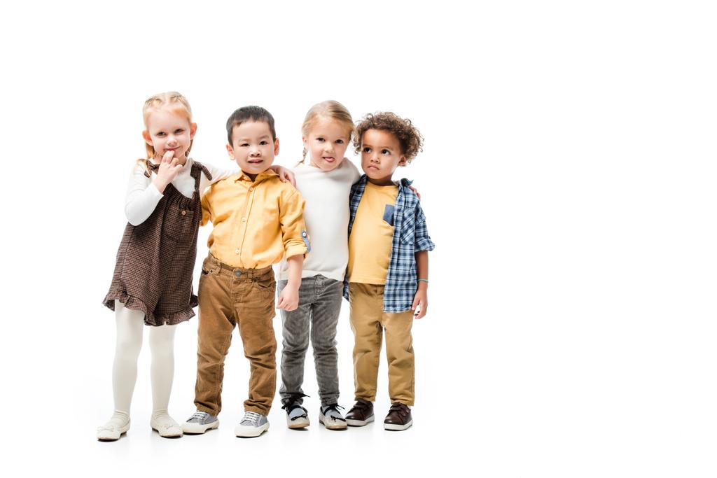 白で囲まれた愛らしい多文化の子供たち - 写真・画像