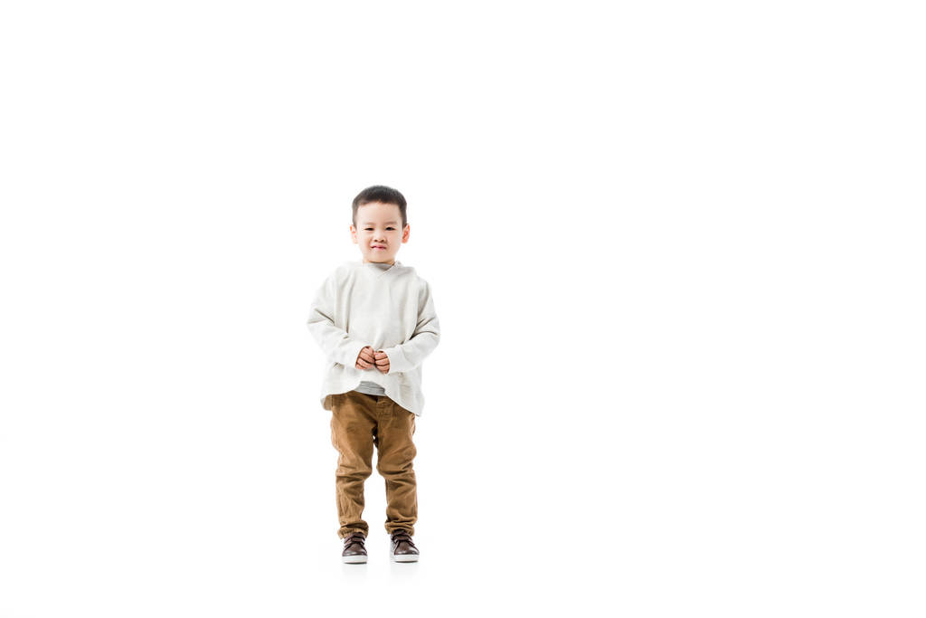 mosolygós kis ázsiai fiú elszigetelt fehér - Fotó, kép