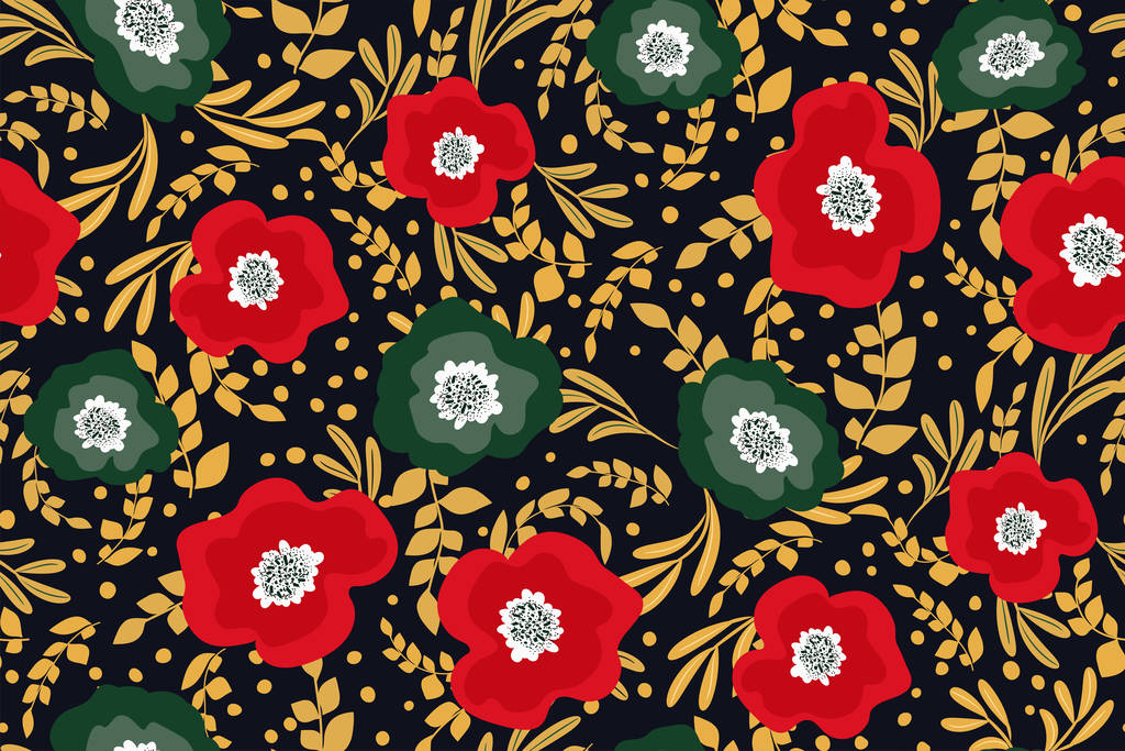Bezešvé vzory s barevnými květy, květinový retro potisk, botanická textura - Vektor, obrázek
