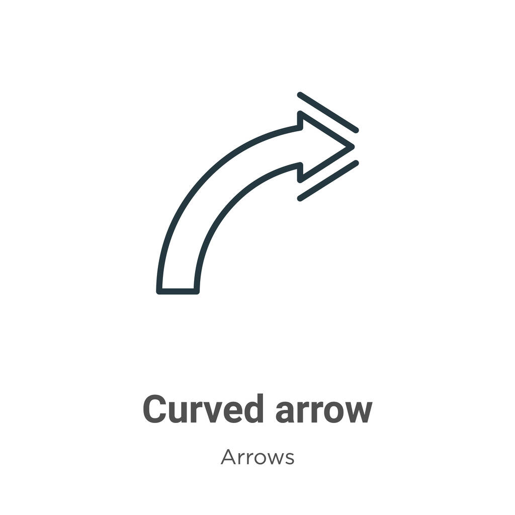Curved arrow outline vector icon. Thin line black curved arrow icon, flat vector simple element illustration from editable arrows concept isolated on white background - Vektör, Görsel