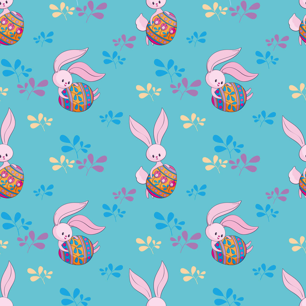 Patrón sin costuras de Pascua con lindos conejitos y huevos de colores. Fondo de vector colorido
. - Vector, imagen