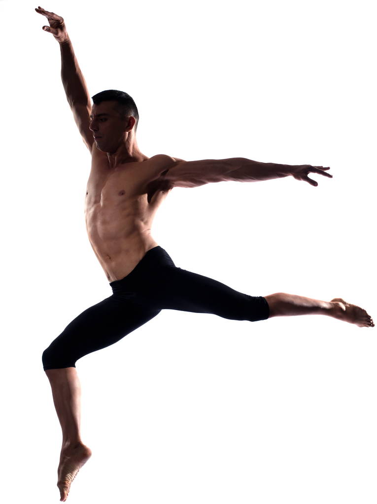 Mężczyzna portret gimnastyczny skok - Zdjęcie, obraz