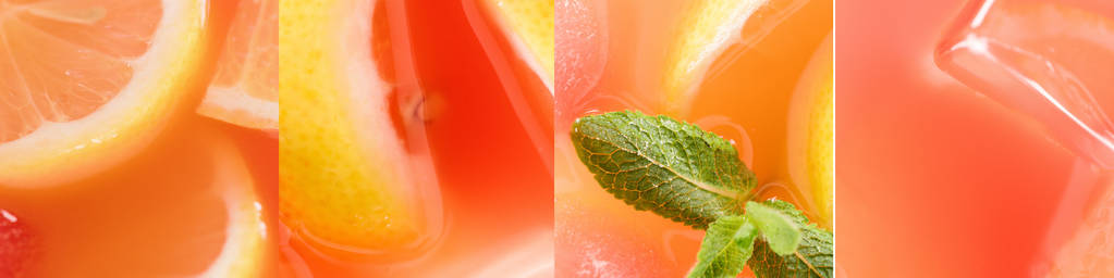 collage of alcohol cocktails with sliced lemons and fresh mint leaves  - Photo, Image