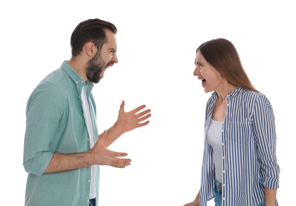 Couple quarreling on white background. Relationship problems - Photo, Image