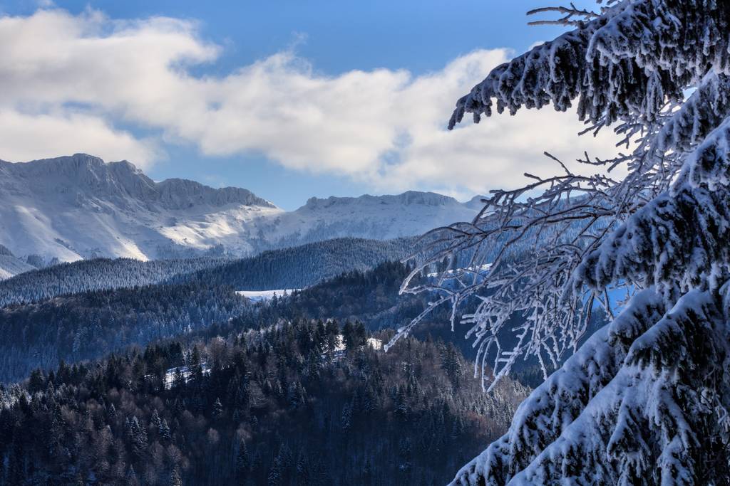 Kışın dağ manzarası. Bucegi Dağları Romanya - Fotoğraf, Görsel